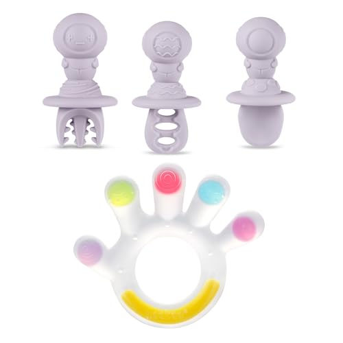 Silicone Baby Teether & Beginner Feeding Spoon Set