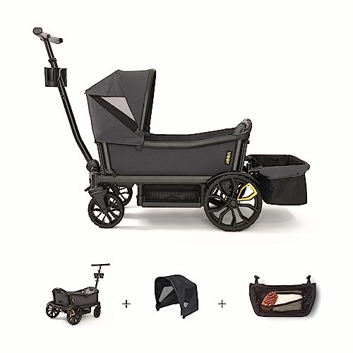 4-Seater All-Terrain Stroller Wagon with Canopy & Storage Basket Bundle
