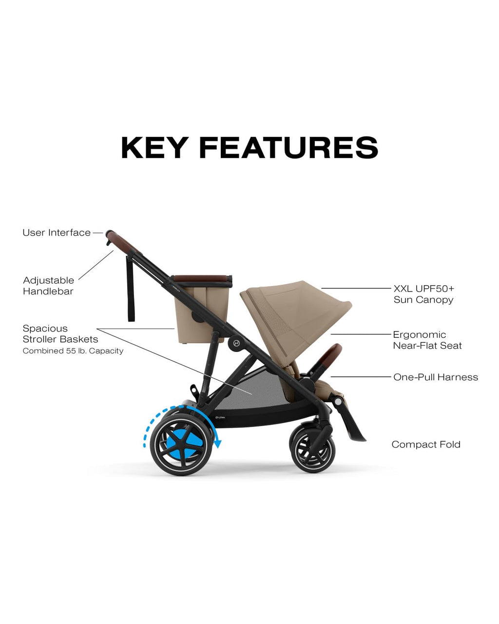 e-Gazelle S Stroller + Gazelle Cot Bundle - Black Frame/Almond Beige
