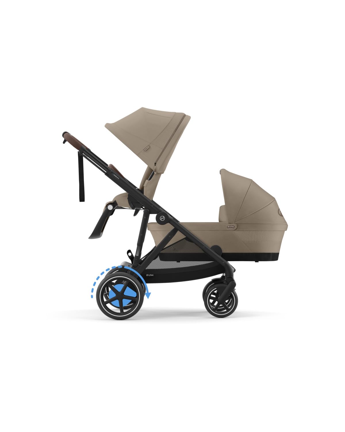 e-Gazelle S Stroller + Gazelle Cot Bundle - Black Frame/Almond Beige