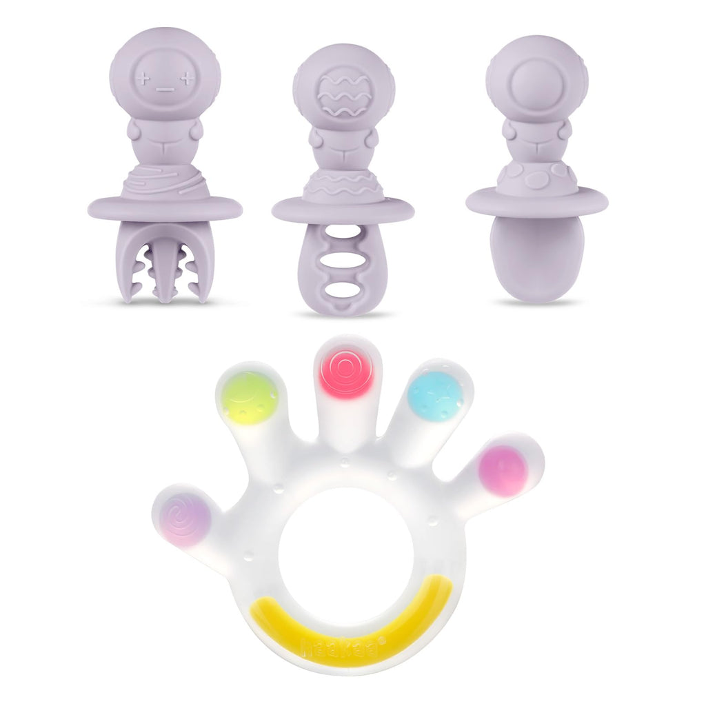 Silicone Baby Teether & Beginner Feeding Spoon Set