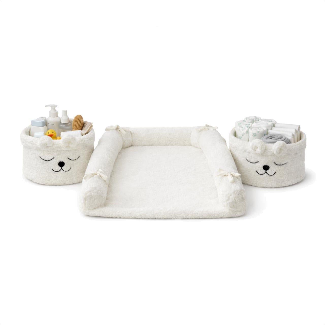 Baby Changing Mat Set with Storage Baskets & Protective Pad