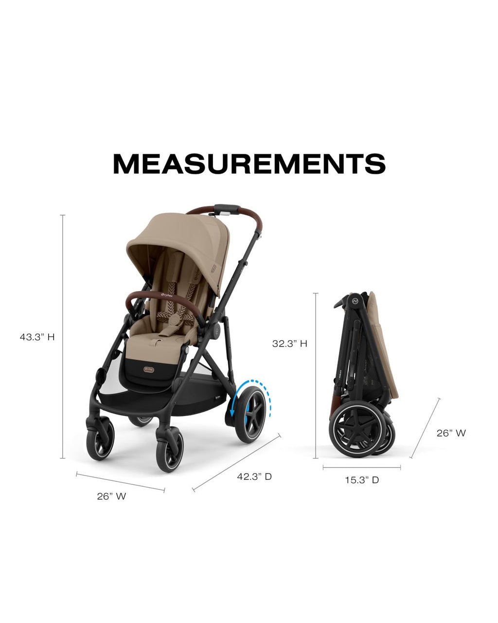 e-Gazelle S Stroller + Gazelle Cot Bundle - Black Frame/Almond Beige