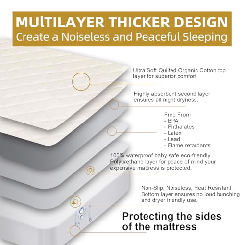 Organic Cotton Waterproof Crib Mattress Protector with Deep Pocket Fit