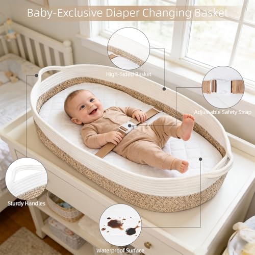 Cotton Rope Baby Changing Basket with Waterproof Changing Pad