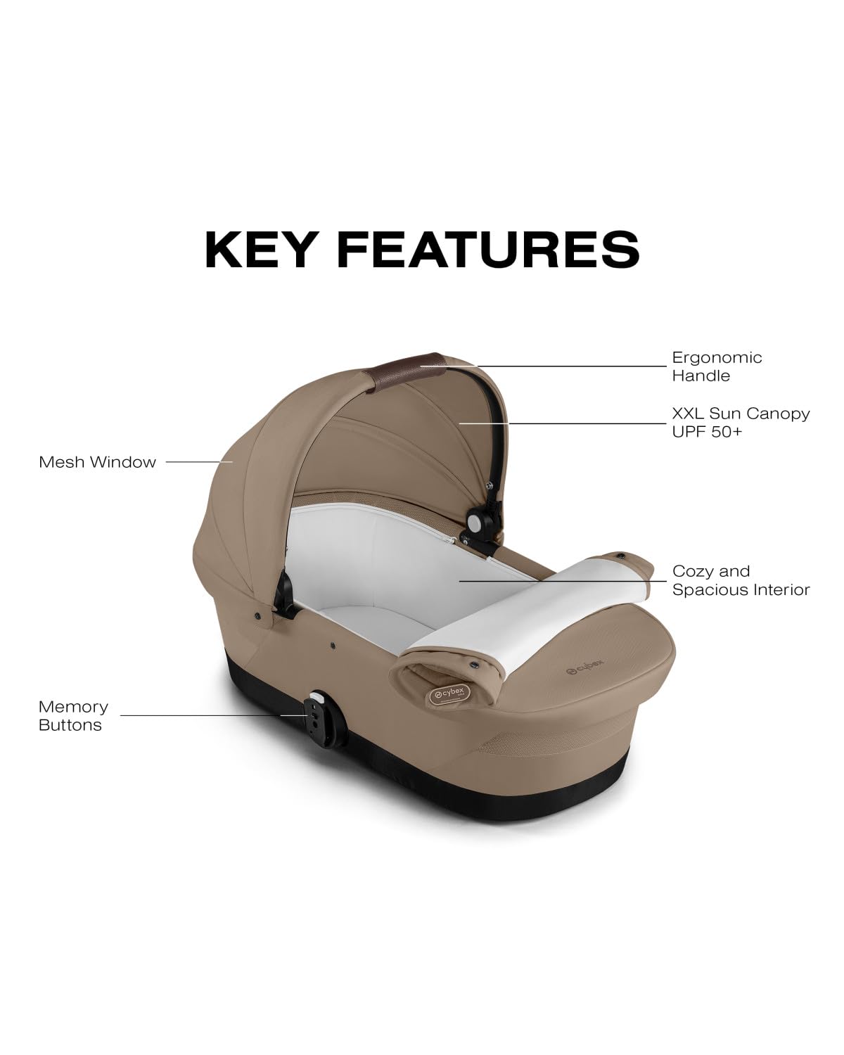 e-Gazelle S Stroller + Gazelle Cot Bundle - Black Frame/Almond Beige