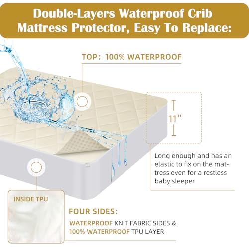 Organic Cotton Waterproof Crib Mattress Protector with Deep Pocket Fit
