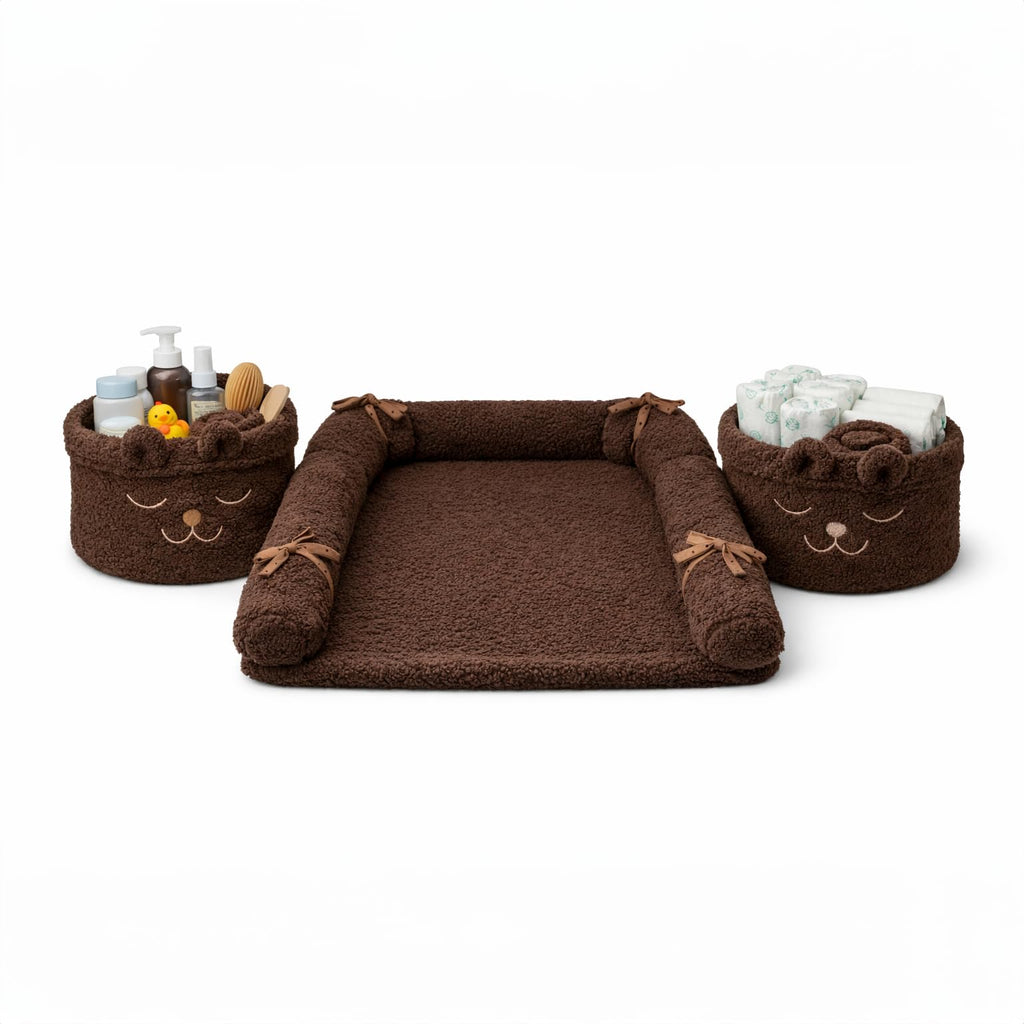 Baby Changing Mat Set with Storage Baskets & Protective Pad