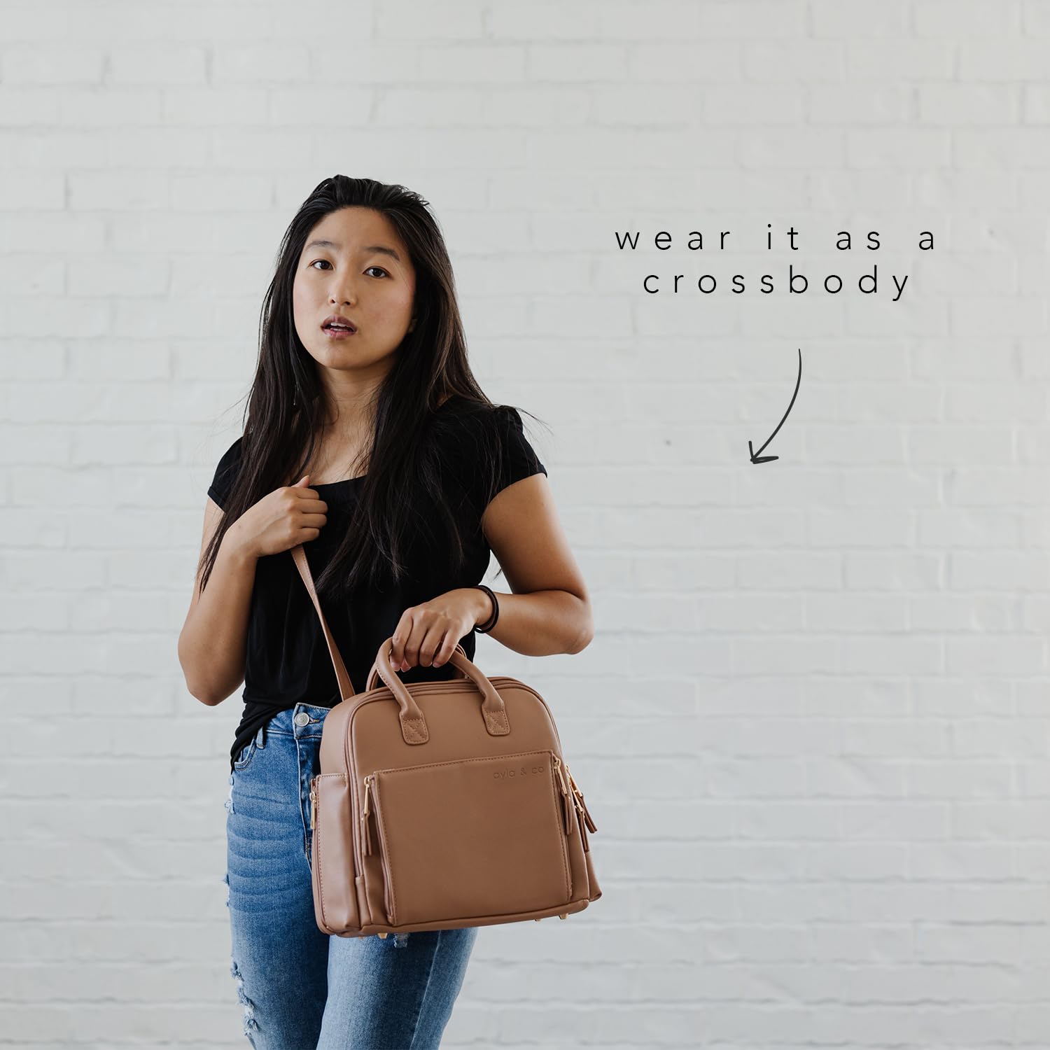 Mini Vegan Leather Diaper Bag with Expandable Pockets & Organizer
