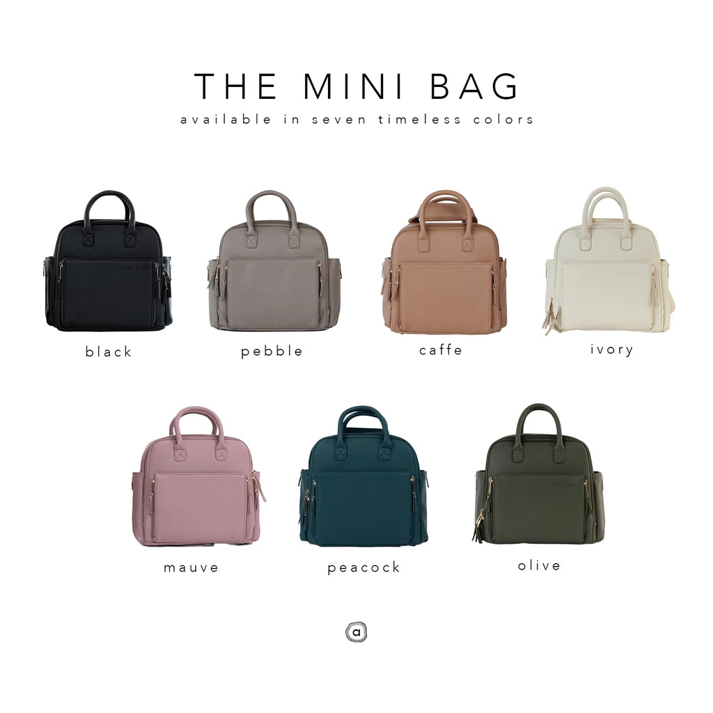 Mini Vegan Leather Diaper Bag with Expandable Pockets & Organizer