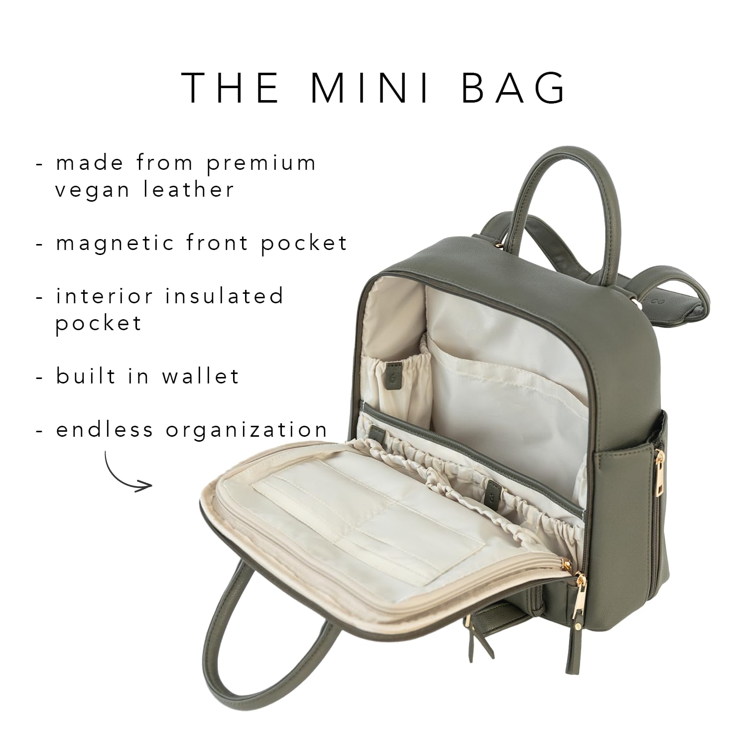 Mini Vegan Leather Diaper Bag with Expandable Pockets & Organizer