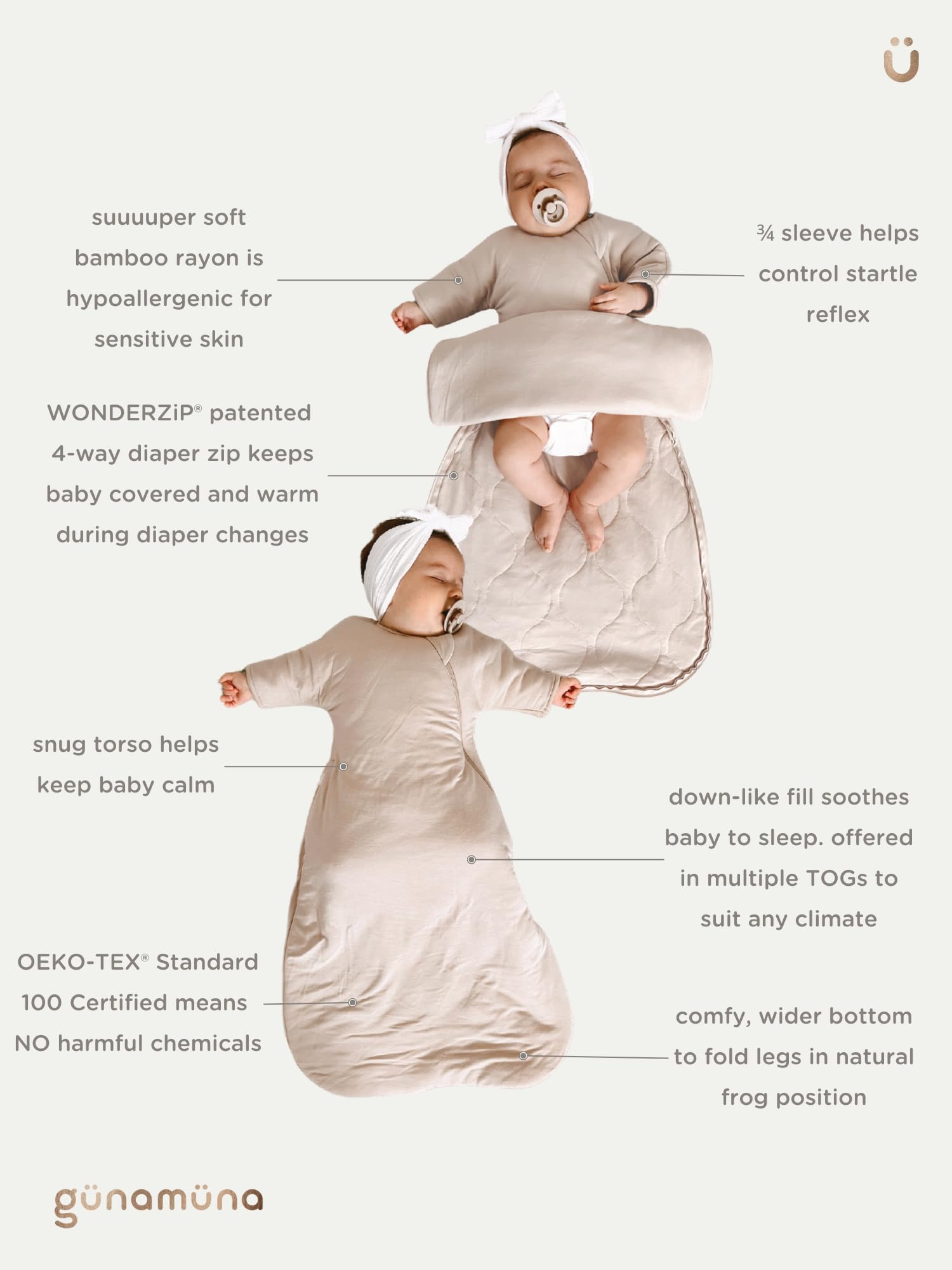 Long-Sleeve Transitional Baby Swaddle Sleep Bag with Easy Diaper Access