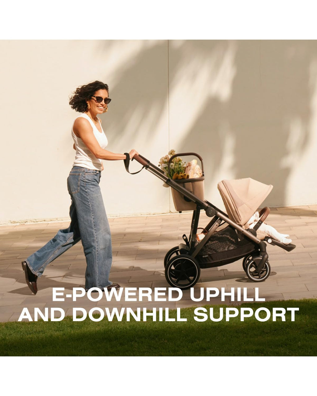 e-Gazelle S Stroller + Gazelle Cot Bundle - Black Frame/Almond Beige