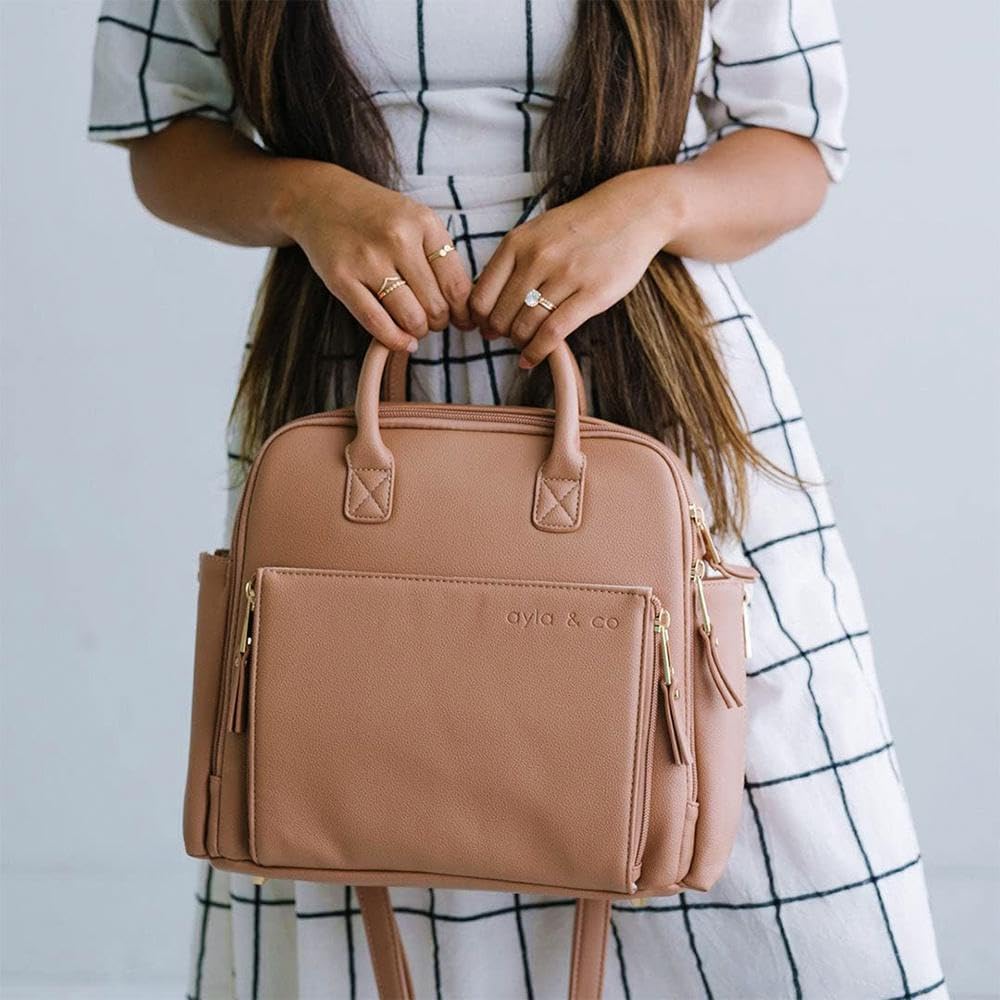 Mini Vegan Leather Diaper Bag with Expandable Pockets & Organizer