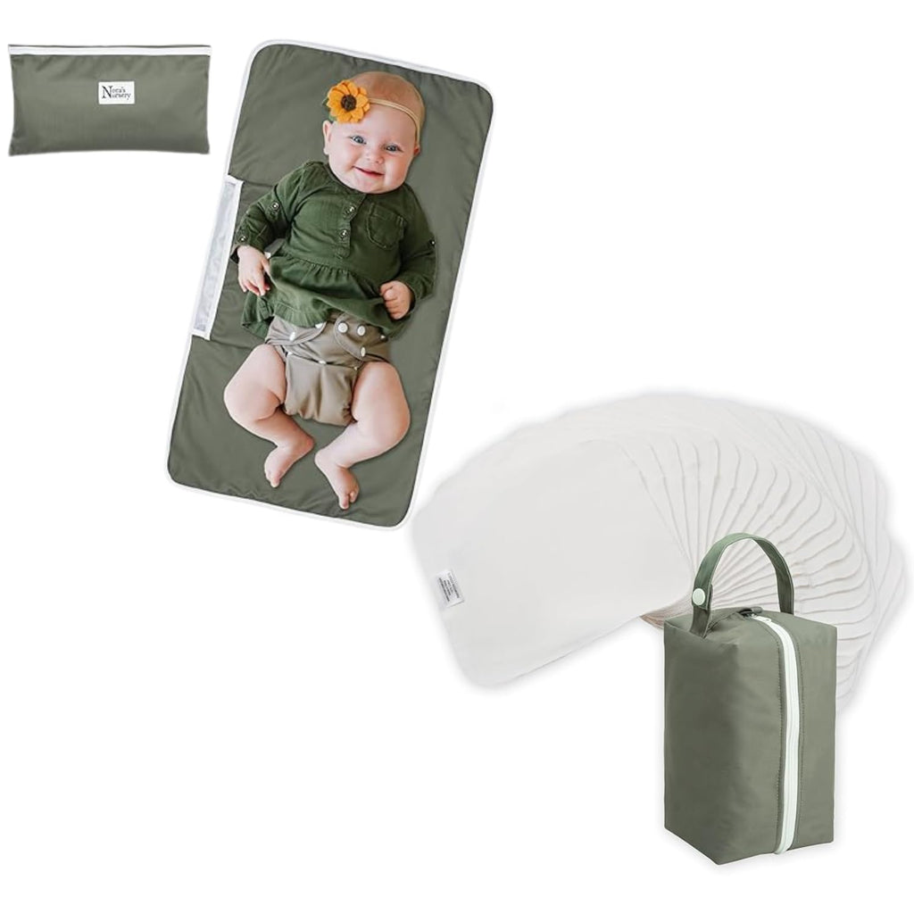 Portable Baby Changing Pad with Reusable Cotton Baby Wipes