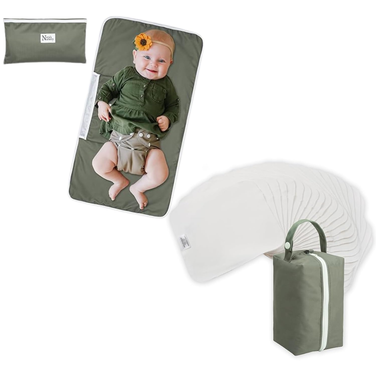 Portable Baby Changing Pad with Reusable Cotton Baby Wipes