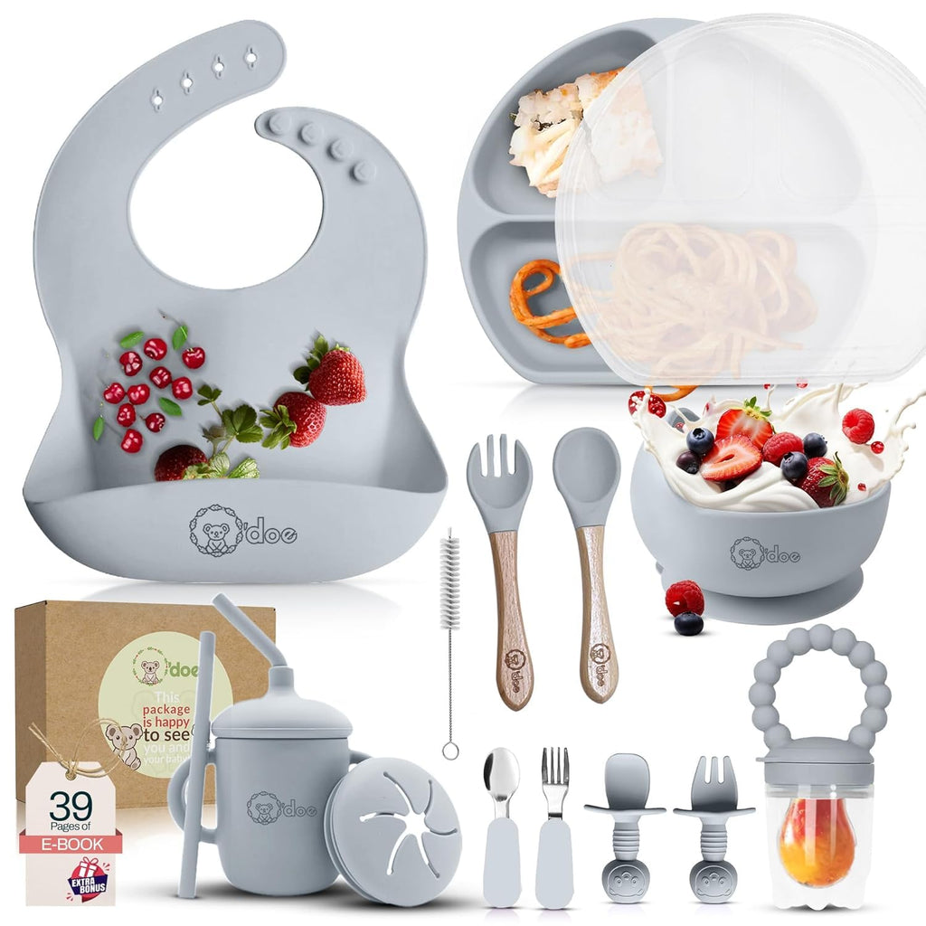 11-Piece BPA-Free Silicone Baby Feeding Set with Suction Plate & Bowl