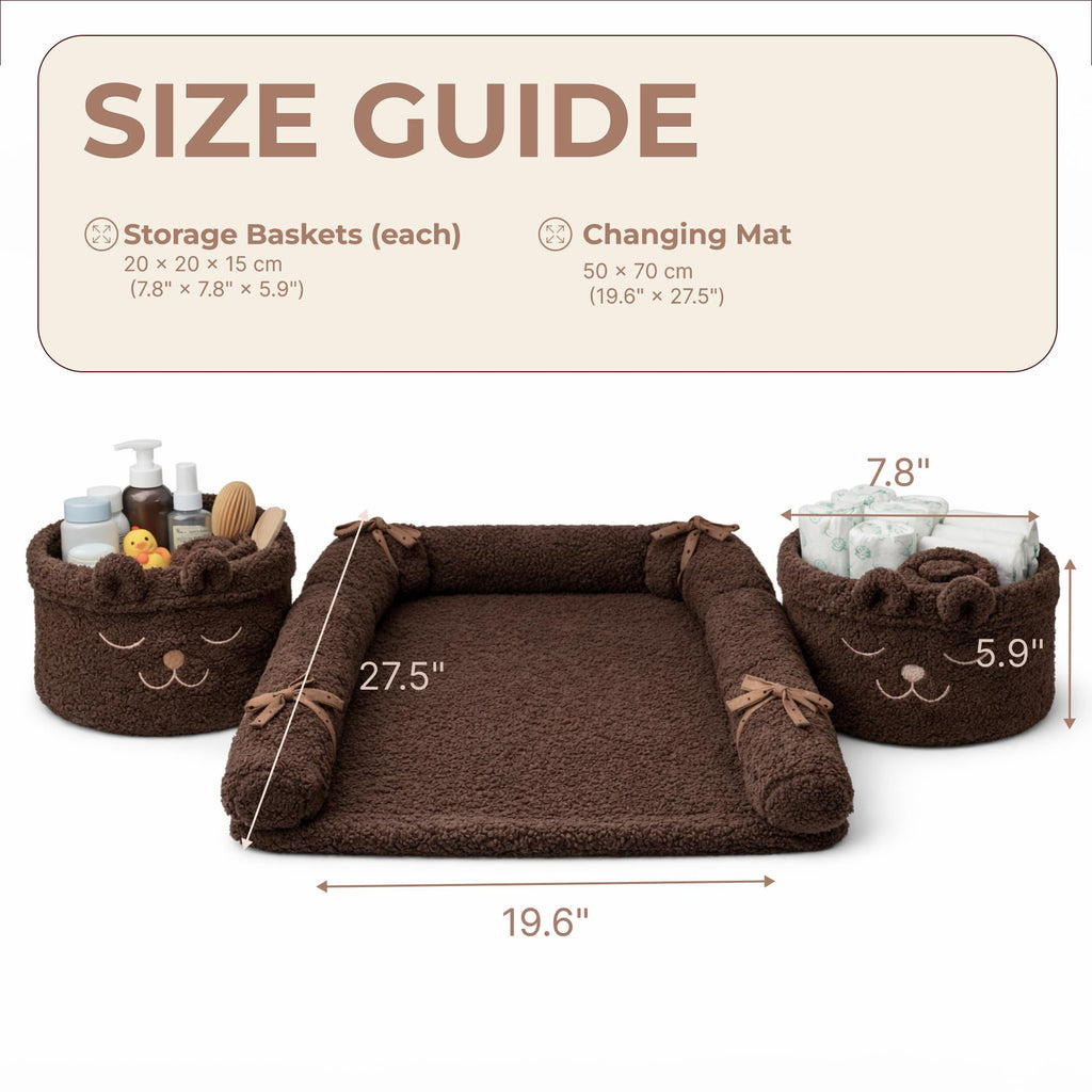 Baby Changing Mat Set with Storage Baskets & Protective Pad