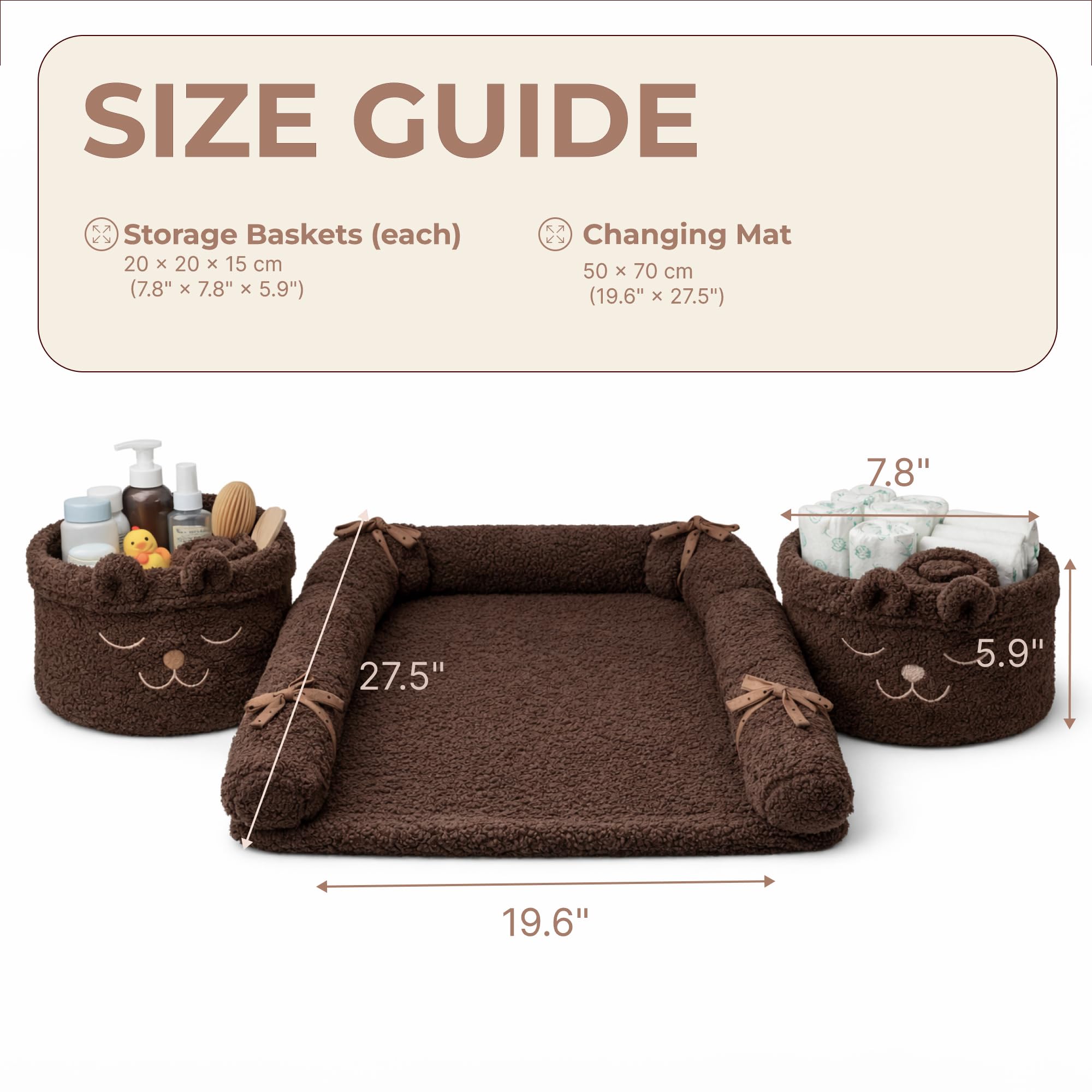 Baby Changing Mat Set with Storage Baskets & Protective Pad