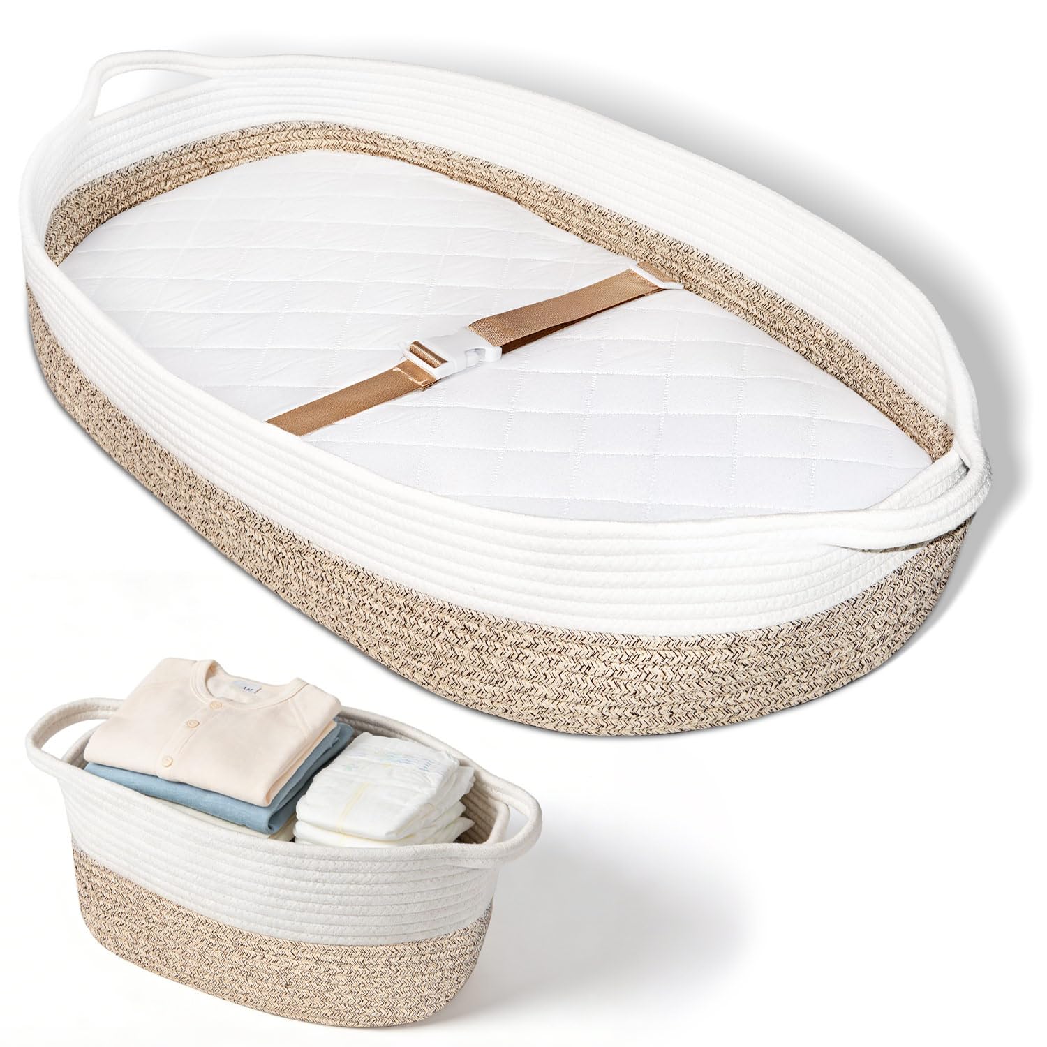 Cotton Rope Baby Changing Basket with Waterproof Changing Pad