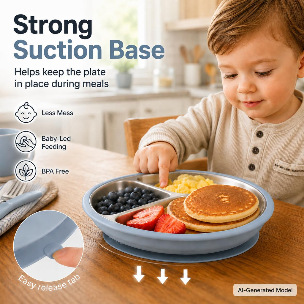7-Piece Stainless Steel Toddler Feeding Set with Plate, Bowl, Cup, Utensils & Bib