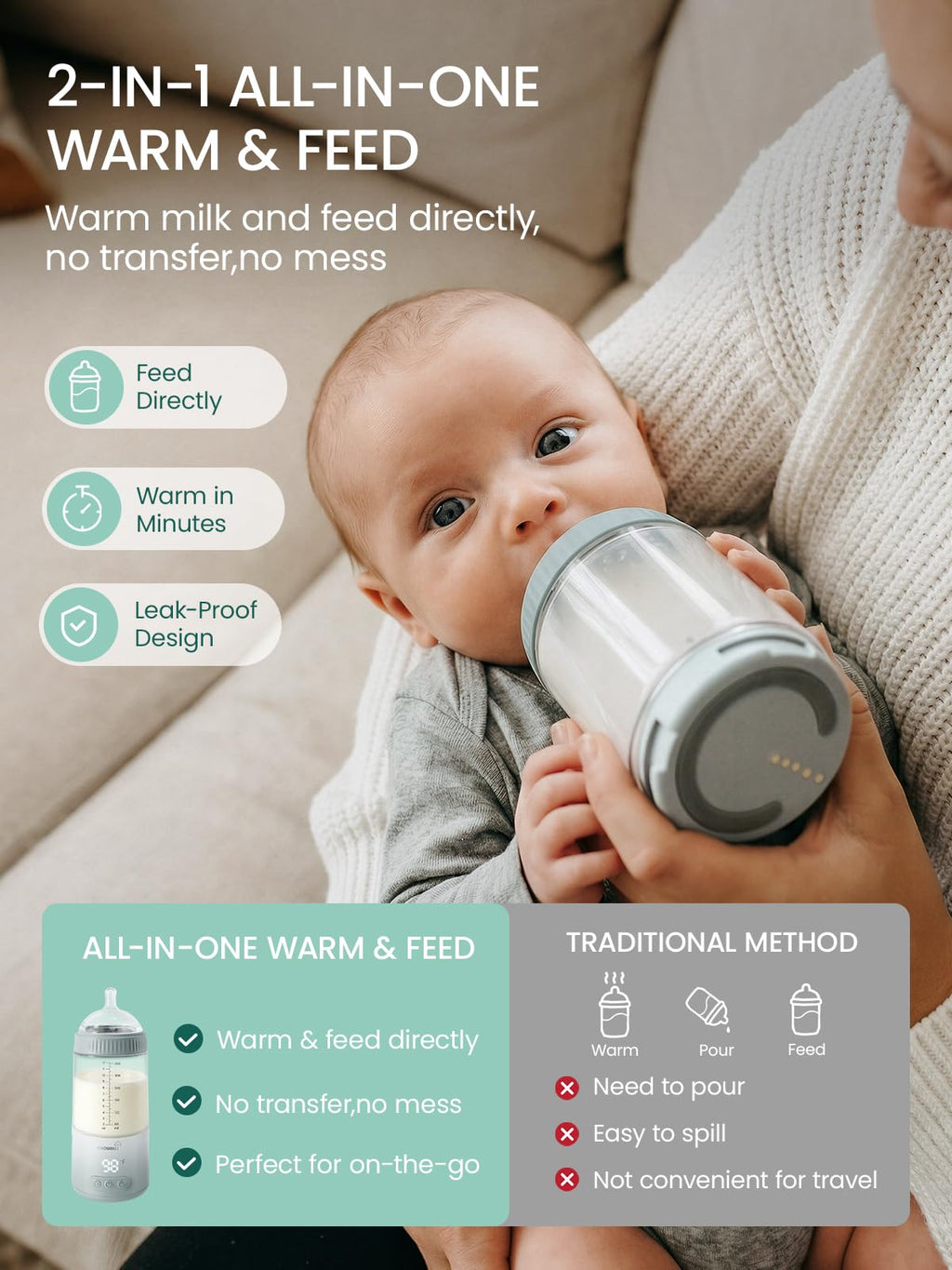 Detachable Portable Baby Bottle Warmer with Dual Heating Modes