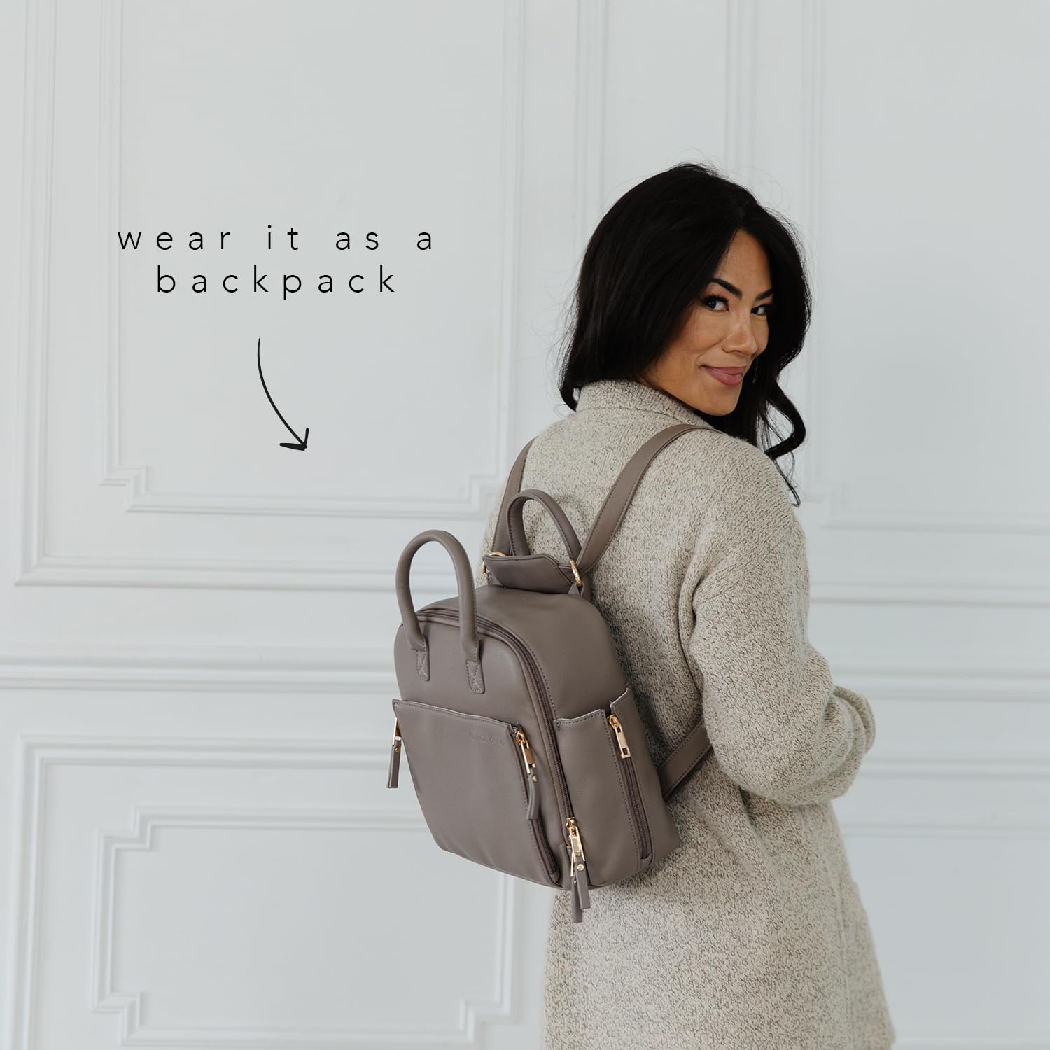 Mini Vegan Leather Diaper Bag with Expandable Pockets & Organizer