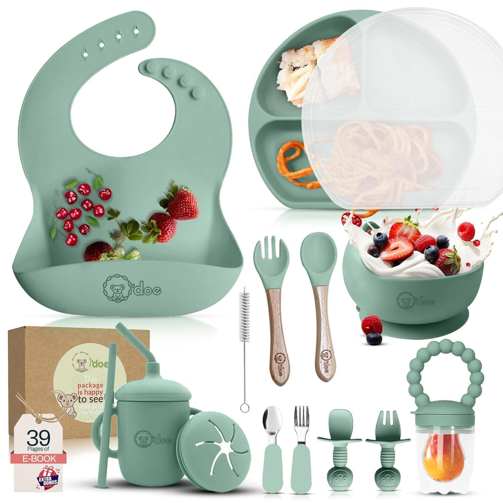 11-Piece BPA-Free Silicone Baby Feeding Set with Suction Plate & Bowl
