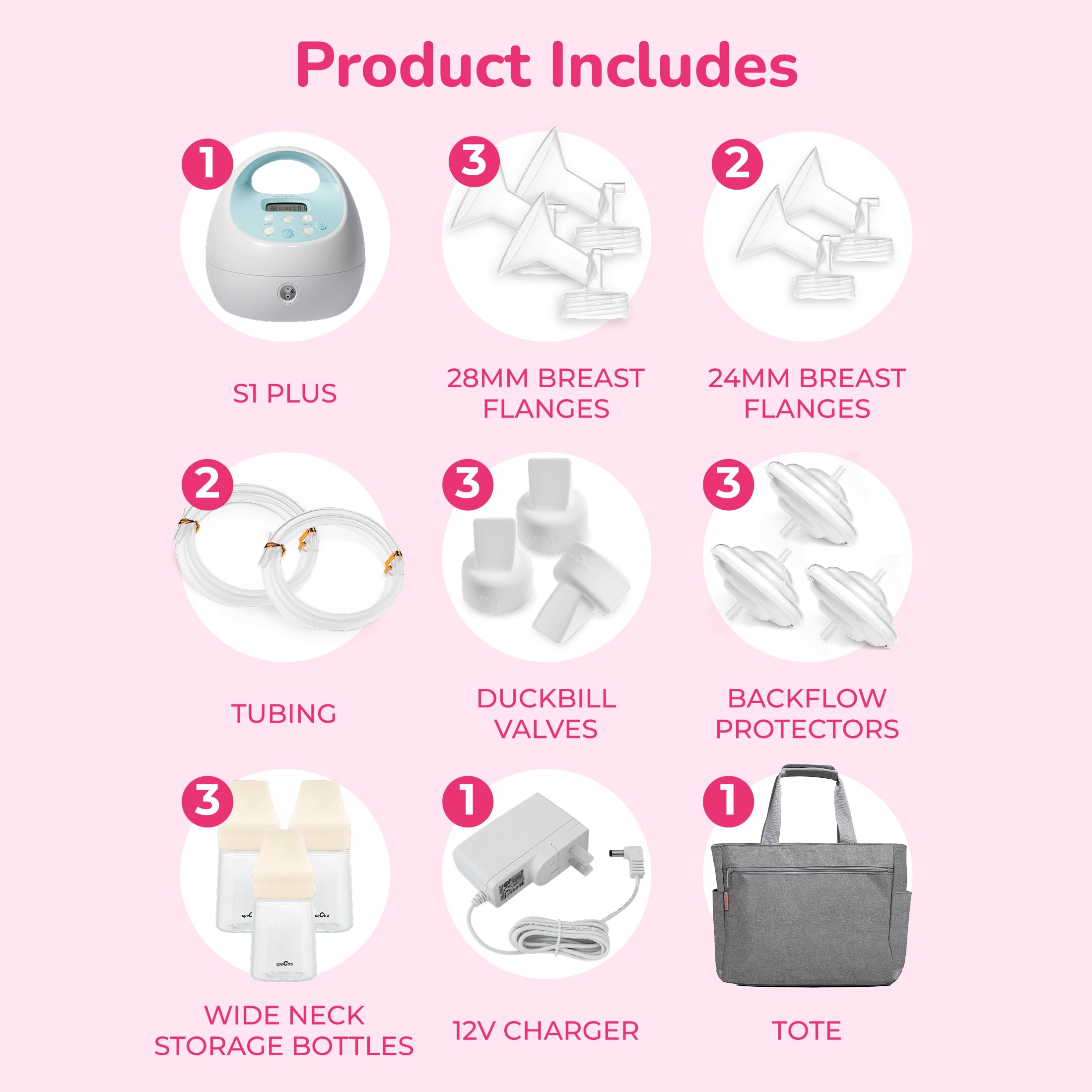 Portable Rechargeable Electric Breast Pump with Tote Bag & Accessory Kit 28 mm