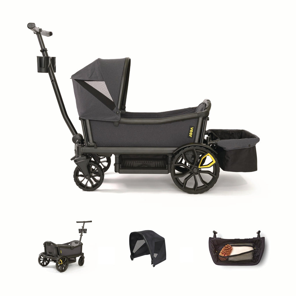 4-Seater All-Terrain Stroller Wagon with Canopy & Storage Basket Bundle