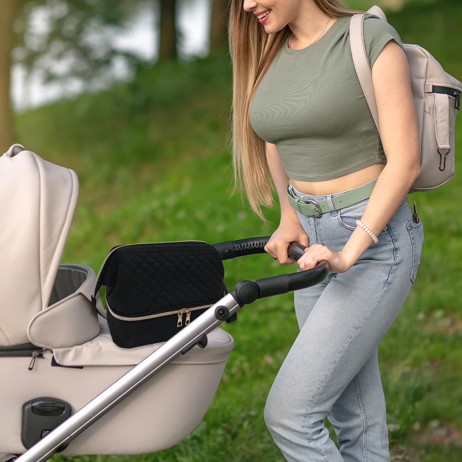 Double-Layer Wearable Breast Pump Carrying Bag with Insulated Pockets