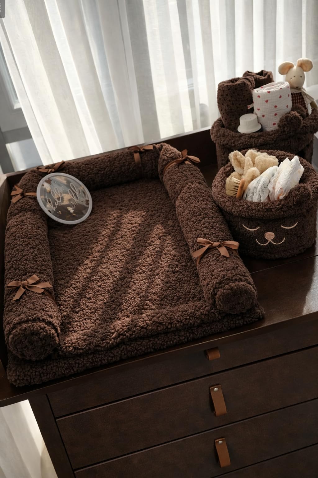 Baby Changing Mat Set with Storage Baskets & Protective Pad