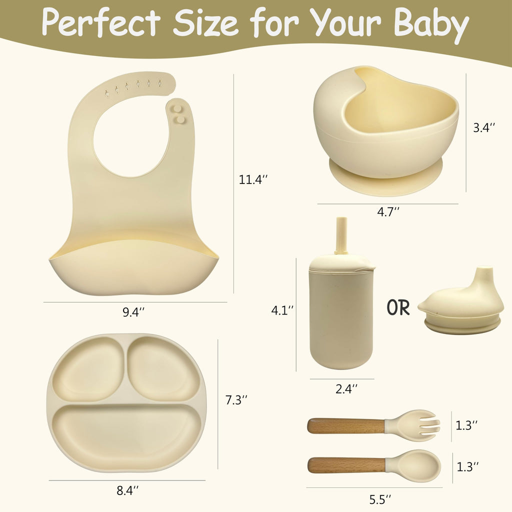 Personalized Silicone Baby Weaning Feeding Set with Suction Plate, Bowl, Cup & Bib