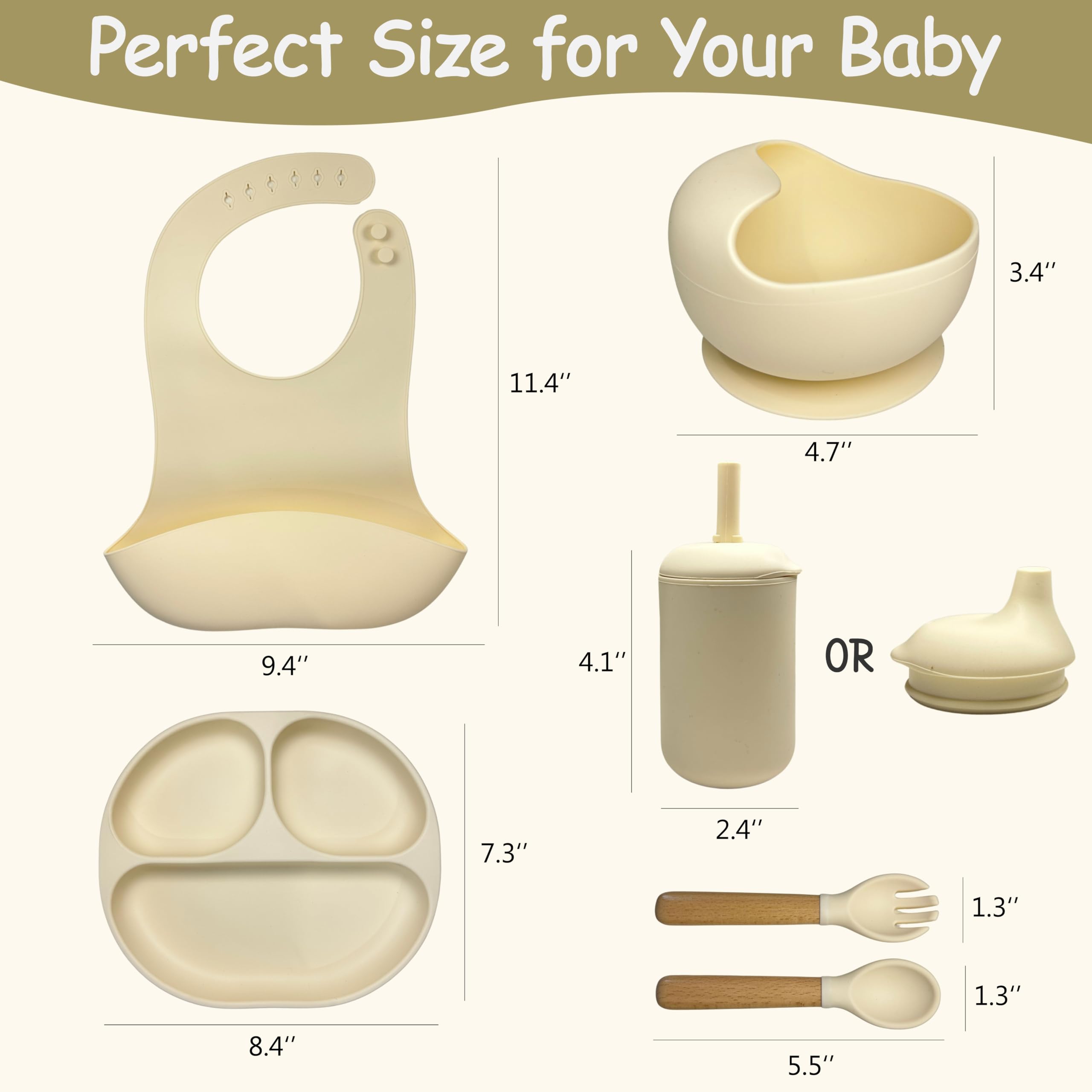 Personalized Silicone Baby Weaning Feeding Set with Suction Plate, Bowl, Cup & Bib