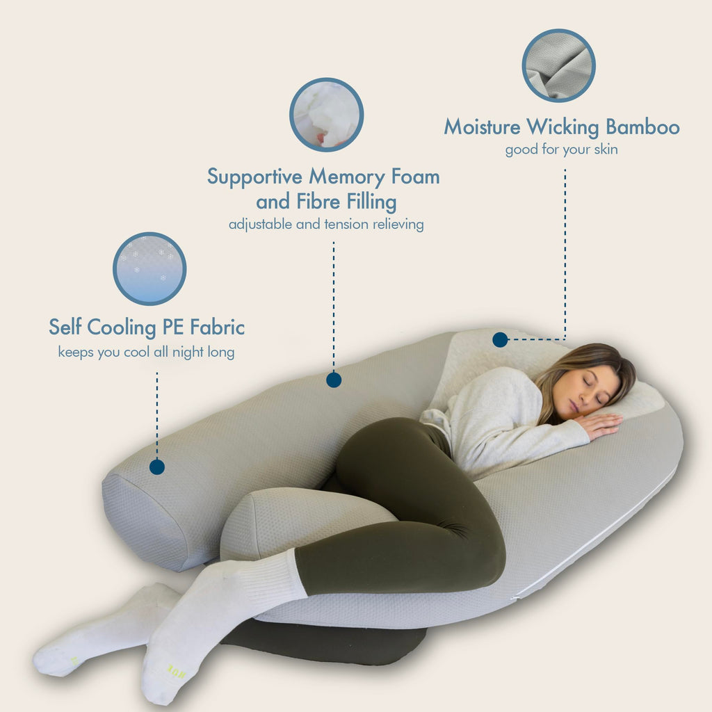Cooling U-Shaped Maternity Body Pillow with Washable Cover