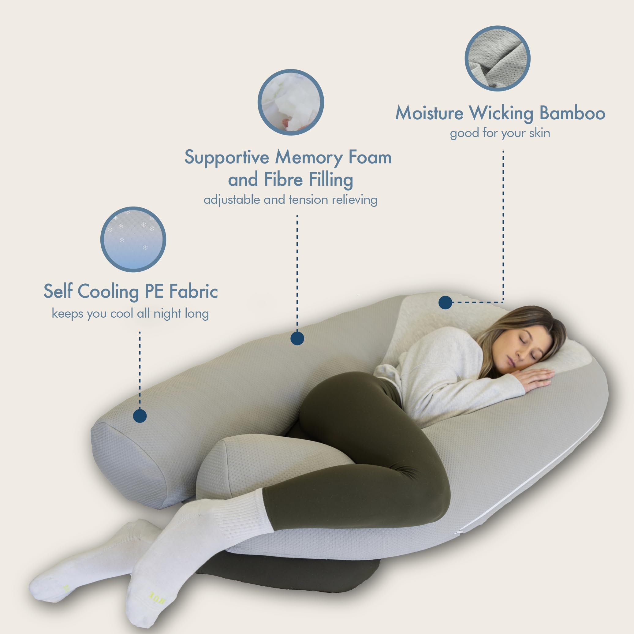 Cooling U-Shaped Maternity Body Pillow with Washable Cover
