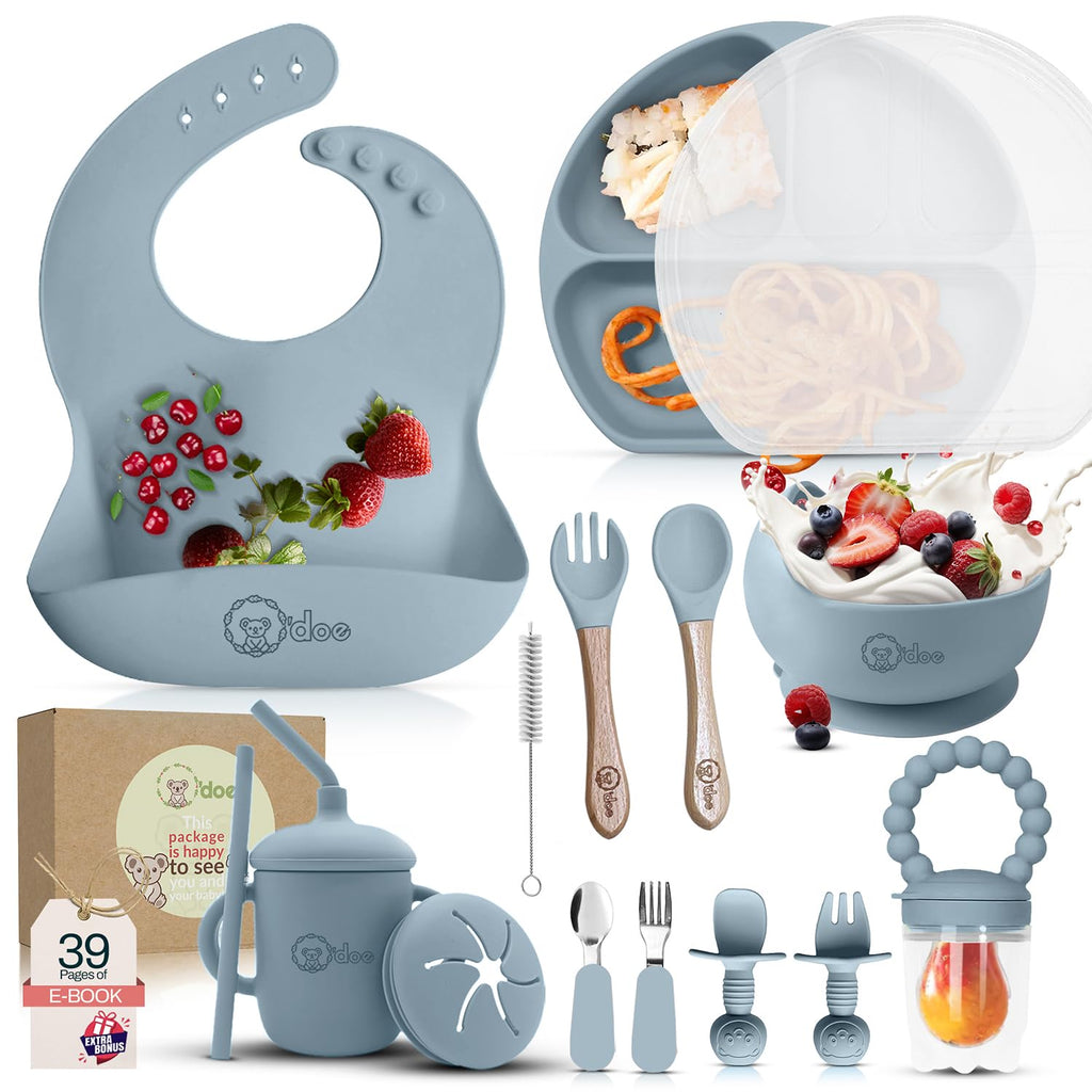 11-Piece BPA-Free Silicone Baby Feeding Set with Suction Plate & Bowl