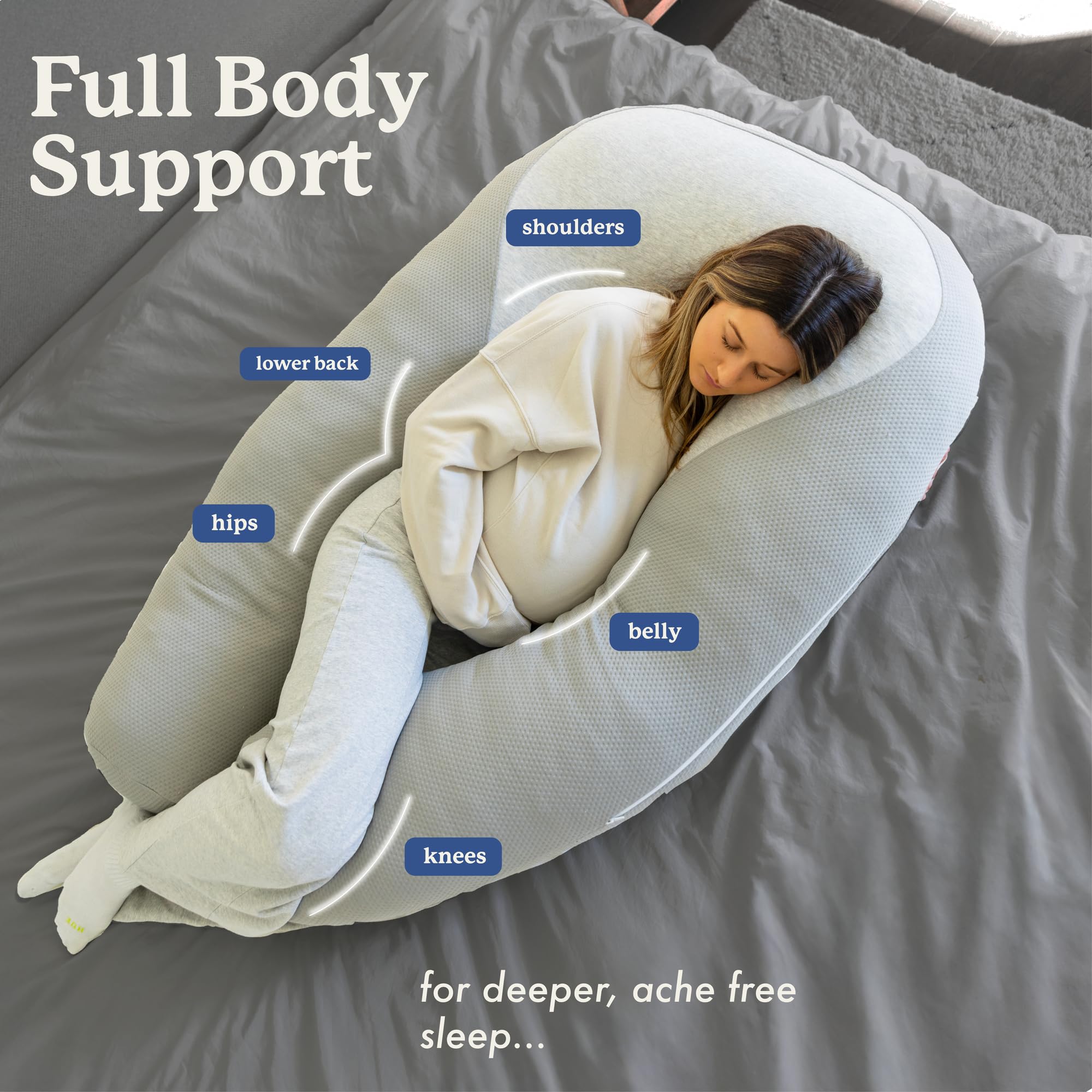 Cooling U-Shaped Maternity Body Pillow with Washable Cover